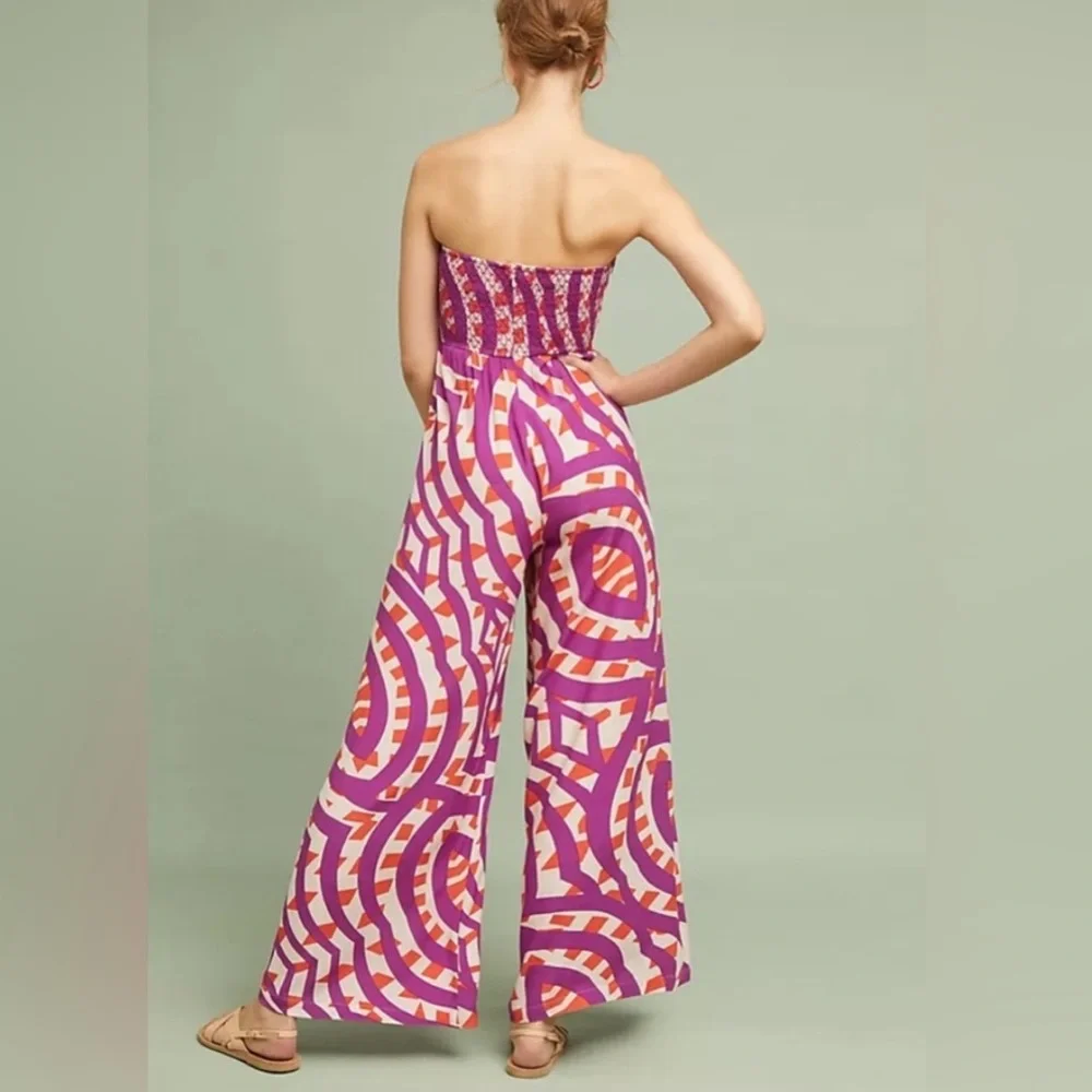 ❤️ Tracy Reese x Anthropologie Geometric Strapless Wide Leg Jumpsuit Size 6P